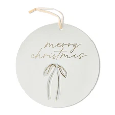 Stoneware Merry Christmas Hanging Decoration, White, 10", by My Texas House