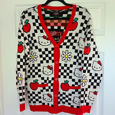 Hello Kitty by Sanrio Women s S/M Multicolor Check Button Soft Sweater Cardigan