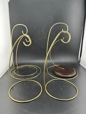 Lot Of 5 Gold Toned Ornament Stands One W/ Wood Base See Pics 