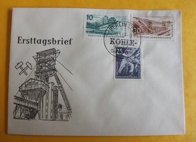 DDR 1957 Ersttagsbrief Mi 569-571 Kohlebergbau ESST gestempelt FDC