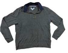 Tommy Hilfiger Men's Size M Gray Essential 1/4 Zip 100 Cotton Pullover Sweater