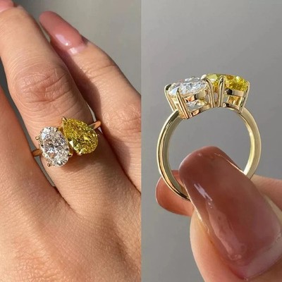 2ct Oval Certified Moissanite Toe Et Moi Engagement Ring 14k Yellow Gold Plated