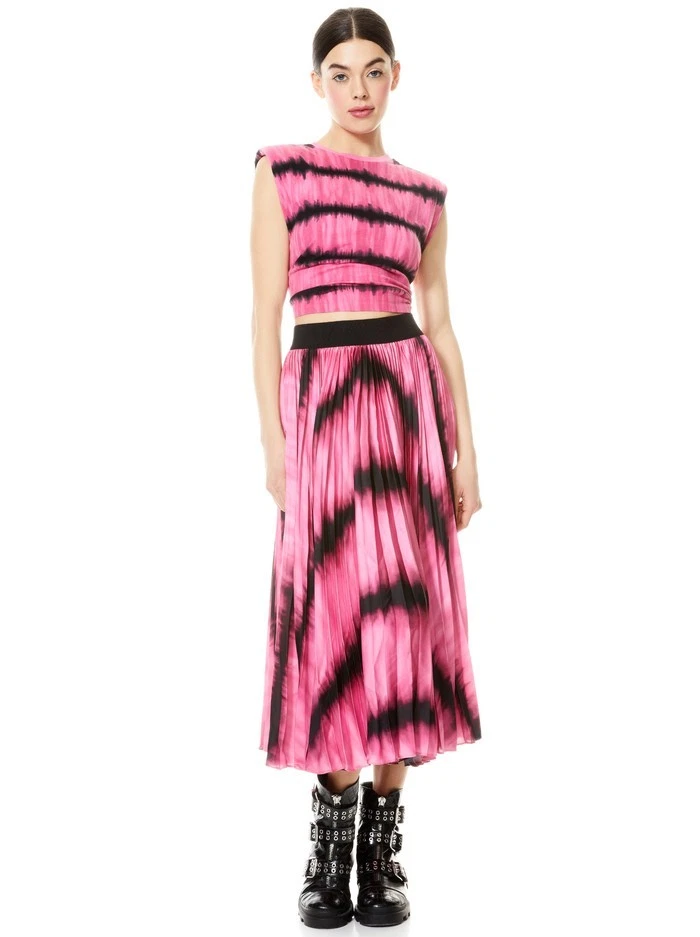 Maxi Falda Plisada Alice + Olivia Katz Rosa Burst Negra Tie Dye 12 $495 Foto 2 de 4