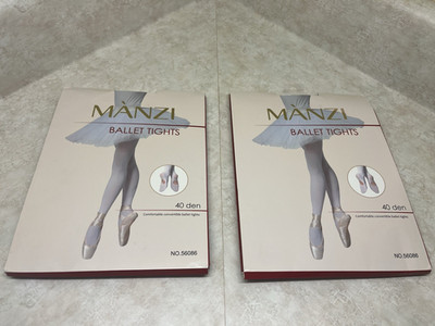 Lot of 2 Pairs Manzi Ballet Tights Convertible 40 Den #13 Naturel Size 4-6 56086