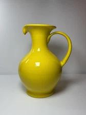Large MCM Vintage Italian PV Pottery Yellow Crackle Glaze Pitcher Jug 12”