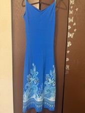 Y2K GUESS Blue Floral Embroidered Strappy Knit Nylon Sundress V-Neck Size S