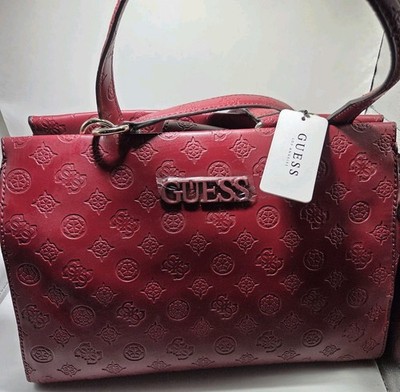 NWT (Defects) Guess Merlot Janelle Handbag Purse Debossed Logo Pattern MSR $118 