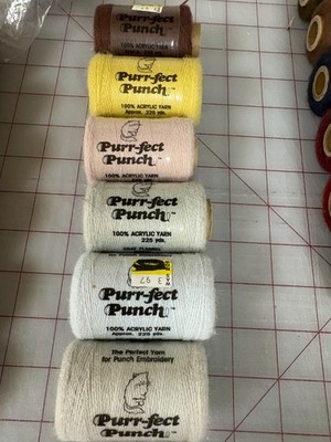 Purrfect Punch Embroidery Thread Acrylic Yarn, 6 Skeins, Colors listed below