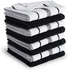 Albany Dishcloth 8 Pack Set, Matte Black/White, 12"X12"
