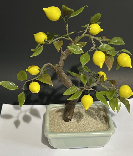 Vintage Asian Jade Glass Lemon Bonsai Tree - Picture 2 of 9