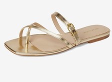NWD 295 Veronica Beard Marthe Crisscross Buckle Flat Slide Sandal Pale Gold 8M