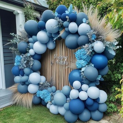 Dusty Blue Balloon Arch Light Dark Blue Balloons Different Size Blueberry Bal...