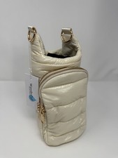 WanderFull Hot Pink Puffer Crossbody Water Bottle Bag with Chevron Strap