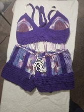 Crochet Top, Crochet Shorts Plus Size Women, Purple Colorful, Crochet Outfit
