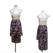 Rue21 Dress Women Medium Hi Lo Boho Strapless Crochet Floral M