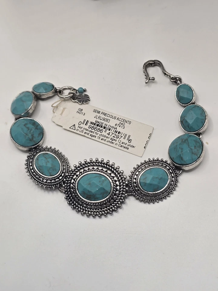 Pulsera Piedra Turquesa Marca Lucky - Tono Plata Estilo Boho Suroeste - Nueva con Etiquetas Foto 3 de 4