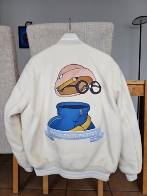 Exkl. Kith x Invisible Friends Collegejacke aus Wolle - Creme, Gr. L - Limitiert