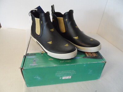 Joules Womens waterproof rain boots 208685 Rainwell Black Gold Bee