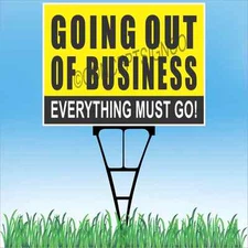 18"x24" GOING OUT OF BUSINESS Outdoor Yard Sign & Stake Sidewalk Lawn Big Sales