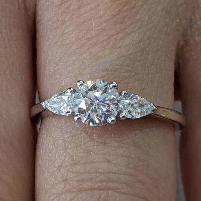 Round Cut 2Ct Diamond Trilogy Wedding Engagement Ring 14K White Gold Over Size R - Image 2 of 4