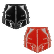 Women's PVC Leather Panties Briefs Zipper Crotch Latex Lingerie Nightclub Shorts