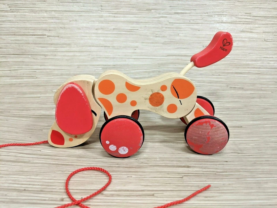 Детская игрушка для малышей ясельного возраста красная собака шаткий хвост форма натуральное дерево тянуть за собой - Изображение 3 из 3