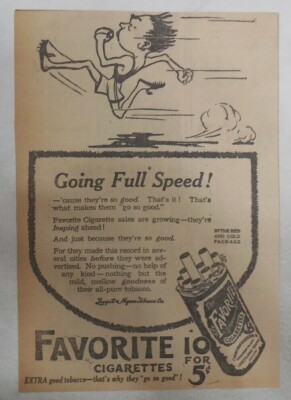 (5) Favorite Cigarette Ads: Speaking of Speed from 1920's Size: ~5 x 7 inches