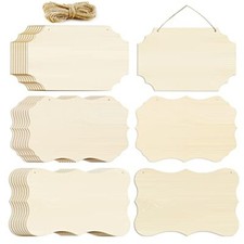 24 Pieces Unfinished Hanging Wood Sign Blank with Ropes, Rectangle 3 style