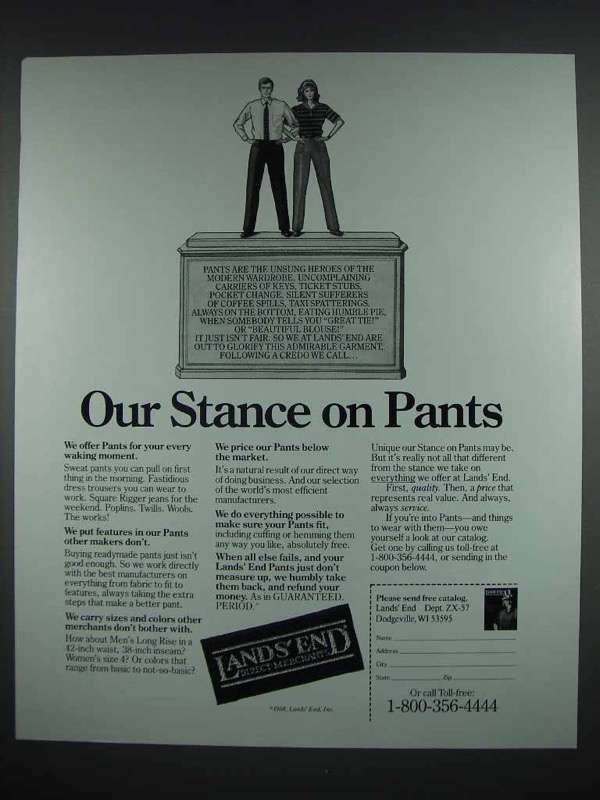 1988 Lands End Clothes Ad - Our Stance on Pants | eBay