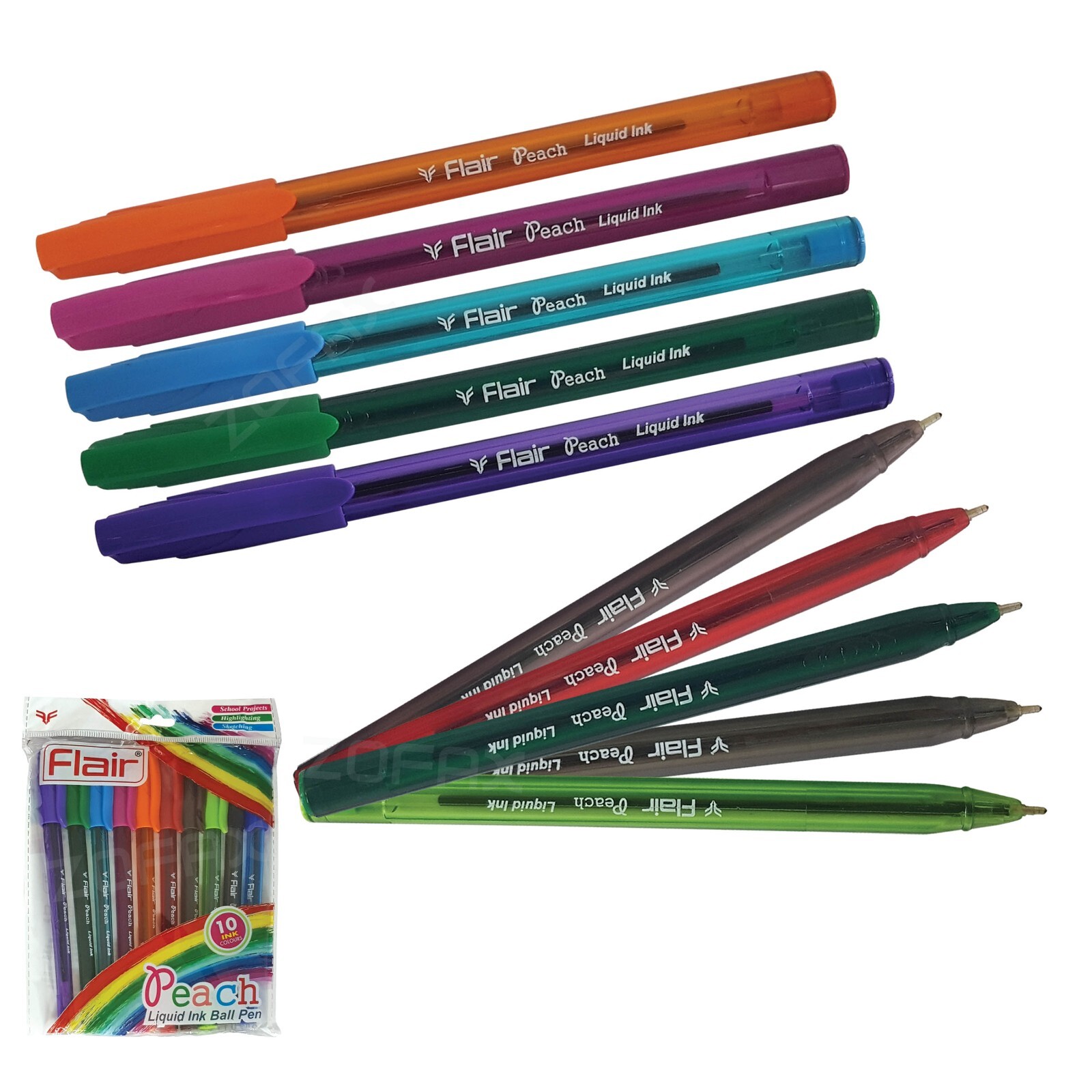 10 x 0.7mm FLAIR Peach Liquid Ink Ballpoint Pens Projects Sk
