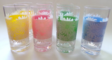 Vintage Daisies Daisy Flower Tumbler Highball Glasses Mid Century Set of 7