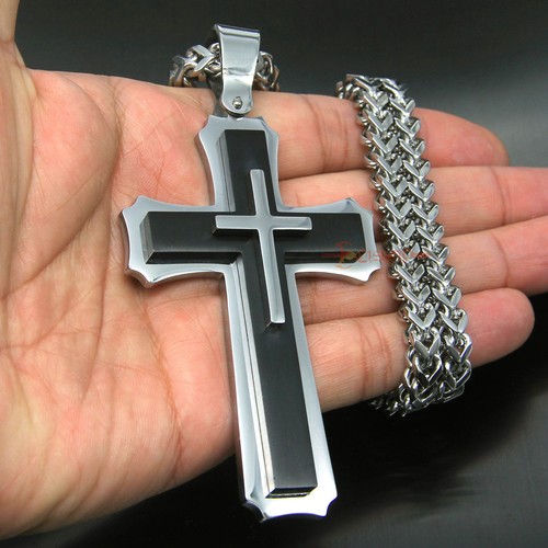Huge Solid Silver/Black Stainless Steel 