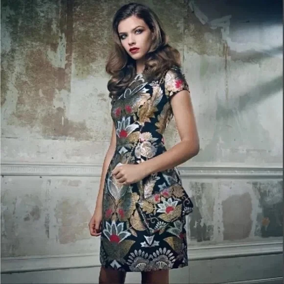 Vestido de cóctel bordado jacquard metálico TED BAKER London Imoen 4 TB = 8/10 Foto 2 de 4