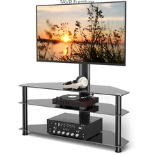 Glass Floor TV Stand with Swivel Mount for 32-70 inch Flat Screen TVS