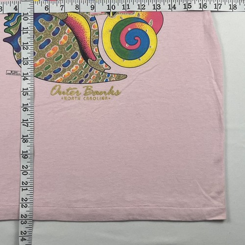 Vintage Single Stitch Outer Banks, NC T-Shirt Youth L 14-16 Hanes 50/50 Pink - Picture 12 of 12