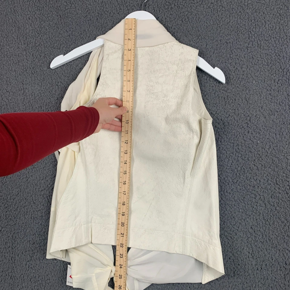 RICK OWENS Blusa Mujer UK 6 Blanco Chaleco Cuero Seda Sin Mangas Corbata Frontal Foto 4 de 4