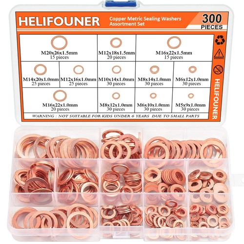 Complete 300-Piece Copper Washer Set - 12 Sizes for DIY and Professional Tasks - Picture 3 of 9
