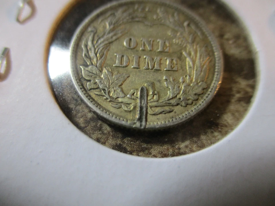 1913 BARBER DIME XF REVERSE STRIKE THRU      QQ - Image 3 of 4