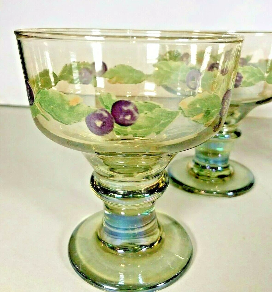 Juego de 4 vasos de postre vintage de 12 oz con patas diseño de arándano pintado c. 1960 Foto 2 de 4