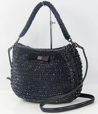 Authentic ANTEPRIMA Navy Wire and Ribbon 2 Way Shoulder Bag Purse #58258A