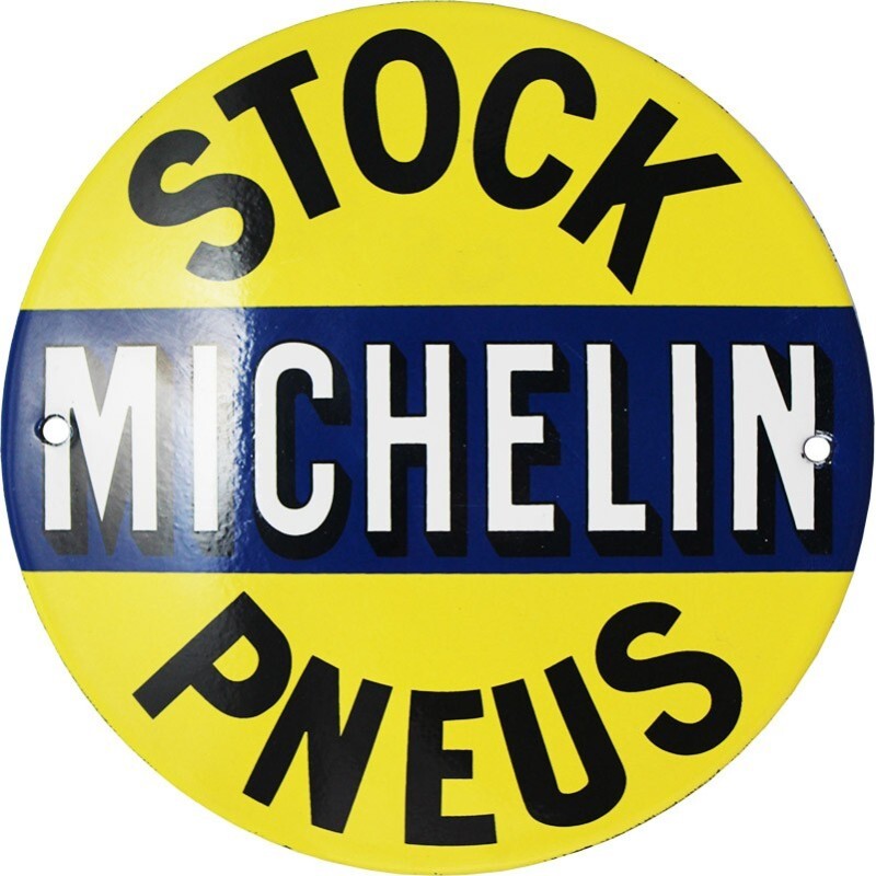 Plaque émaillée Michelin bombée rétro de 15cm pour décorer un atelier vintage