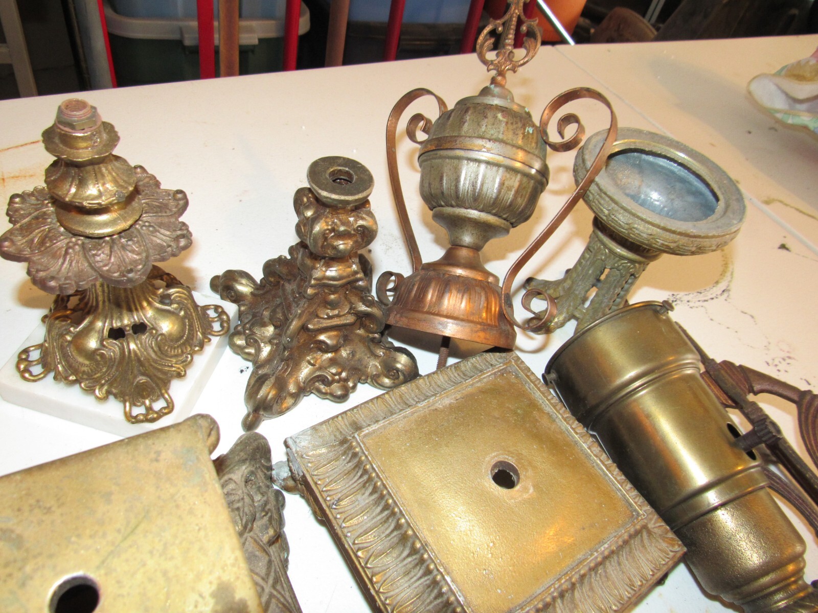 VINTAGE LOT ANTIQUE LAMP BASES PARTS & REPAIR SPELTER IRON BRASS MARBLE