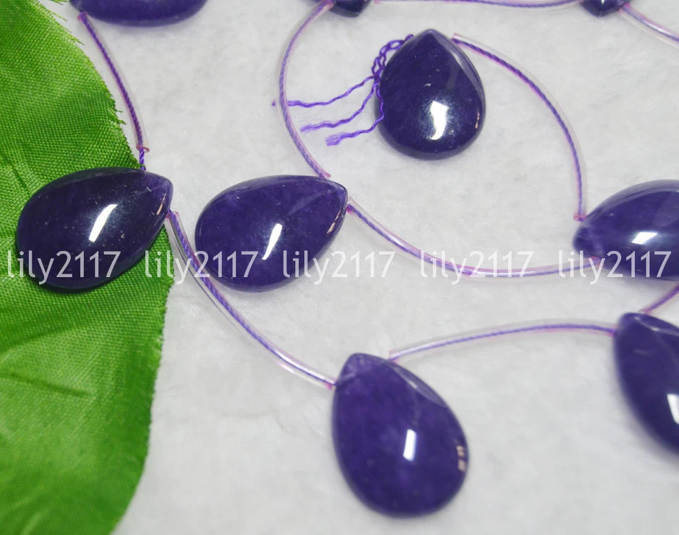 10 piezas de gemas naturales de amatista púrpura de 18x25 mm en forma de lágrima cuentas sueltas Foto 3 de 4