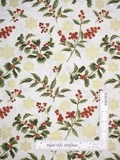 Christmas Holly Berry Snowflake Gold Fabric Benartex Festive Season By The Yard