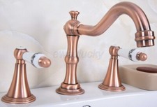 Bathroom 3PCS Sink Basin Red Copper Dual Ceramic Handle Mixer Faucet Tap Set