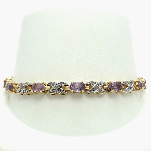 18k Gold Vermeil Over Sterling Silver 5ctw Amethyst XO Tennis Bracelet