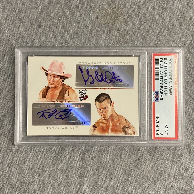 2009 Topps WWE Cowboy Bob Orton/Randy Orton Dual Autographs PSA 9