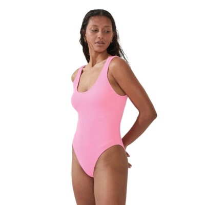 Cotton on One-Piece Swimsuit Malibu Pink Crinkle Open Back