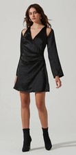 Astr The Label SHOULDER CUTOUT LONG SLEEVE SATIN Black MINI DRESS Medium