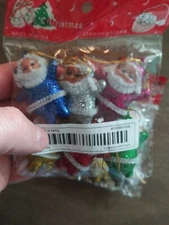1 Brand New Mcm Style Pack Of 6 Multi Color Glittery Mini Christmas Santa Orname